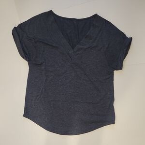 Casual Navy Blue V-Neck Women's Top